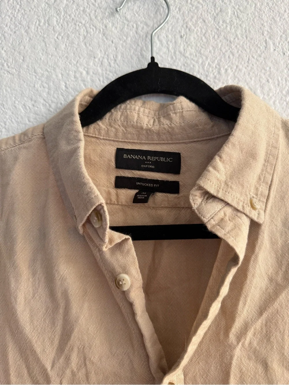 Banana Republic Untucked Fit Men's Short Sleeve Beige Camp Shirt 100% Cotton